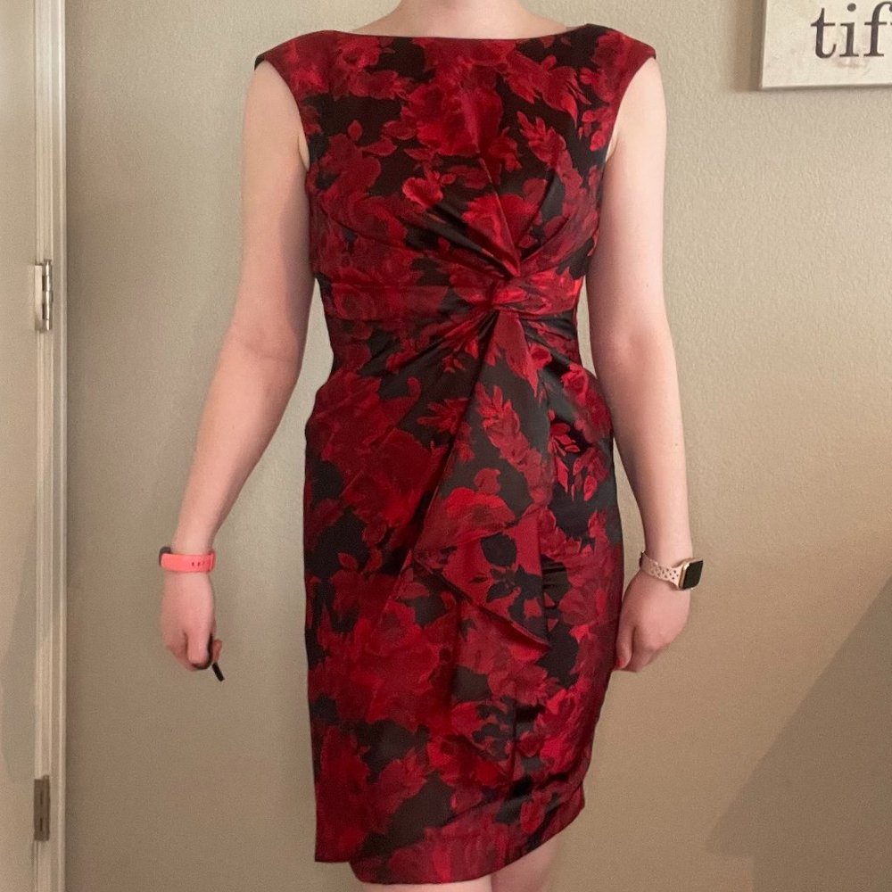 Accent Zipper Twist Front Boat Neck Cocktail Pencil Skirt Dress